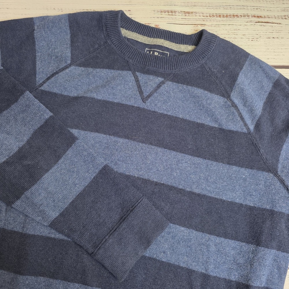 LL Bean Mens Blue Striped Sweater Large L Regular Fit Soft Cotton Cashmere 0HNU8